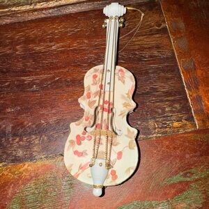 Vintage Shabby Chic Floral Violin Christmas Ornament Holiday